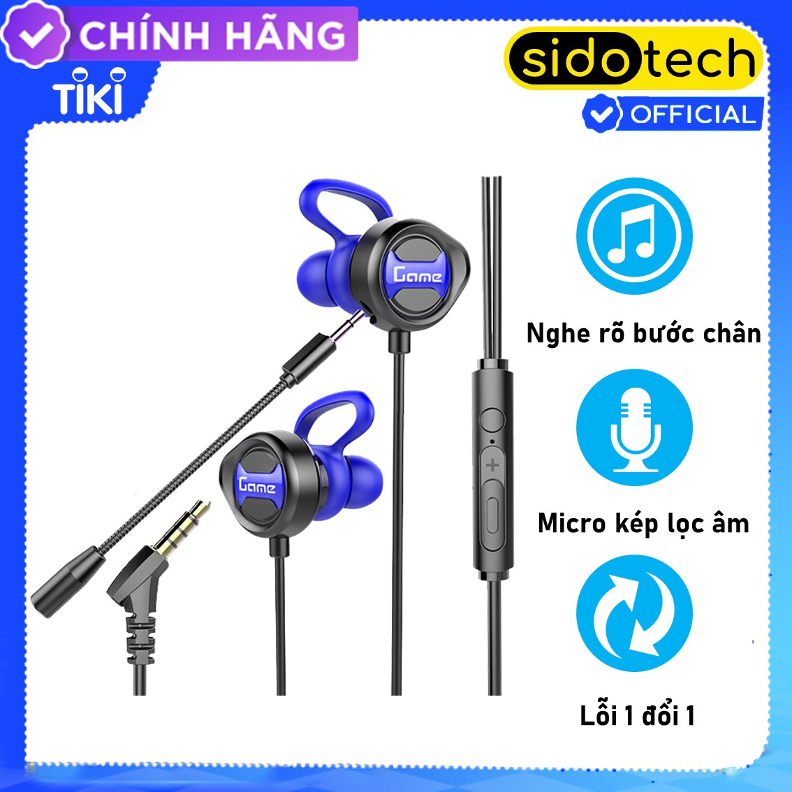 Tai nghe chơi game SIDOTECH G18 Gaming cho điện thoại có mic chơi Pubg FF Liên Quân Tốc Chiến thiết kế nhét tai In Ear tương thích Mobile Máy tính PC - Hàng Chính Hãng