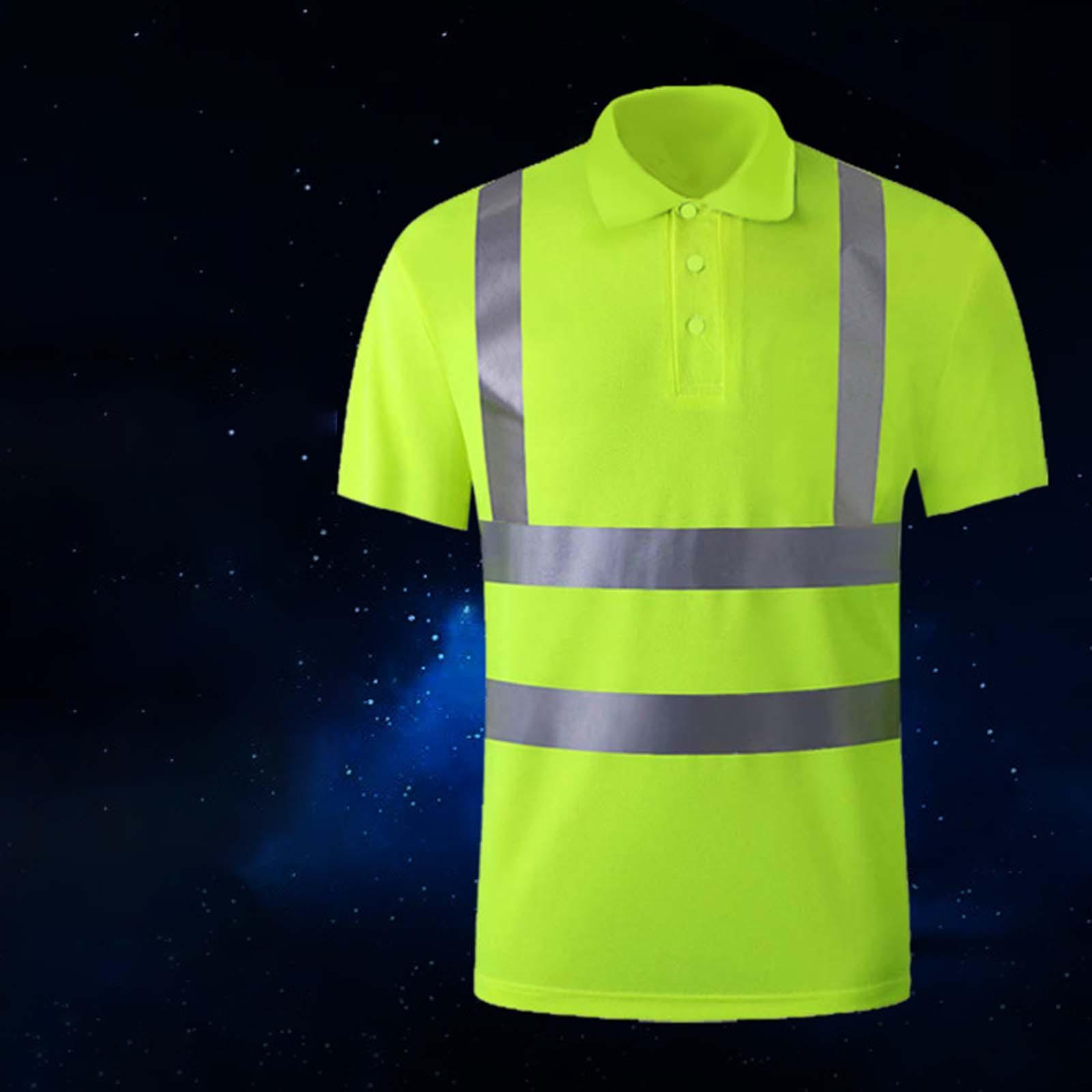 High Visibility Short Sleeve Reflective work Shirts Quick Dry Safety Shirt Work Wear Shirts for Cycling Road Men Adult Workwear