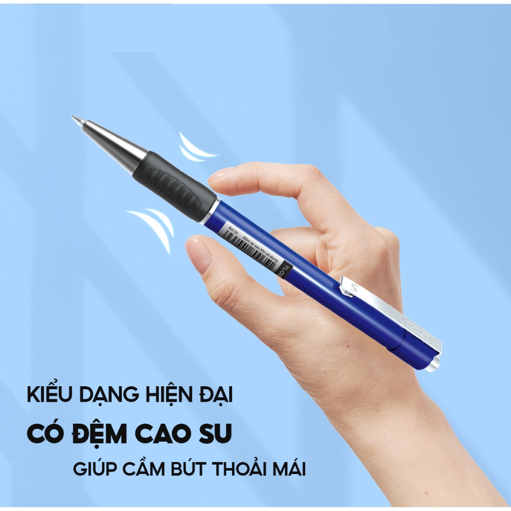 Combo 5 Bút bi Thiên Long TL-036 ngòi 0.7mm - giắt kim loại mạ crom đệm cầm tay cao su êm, giảm trơn trượt