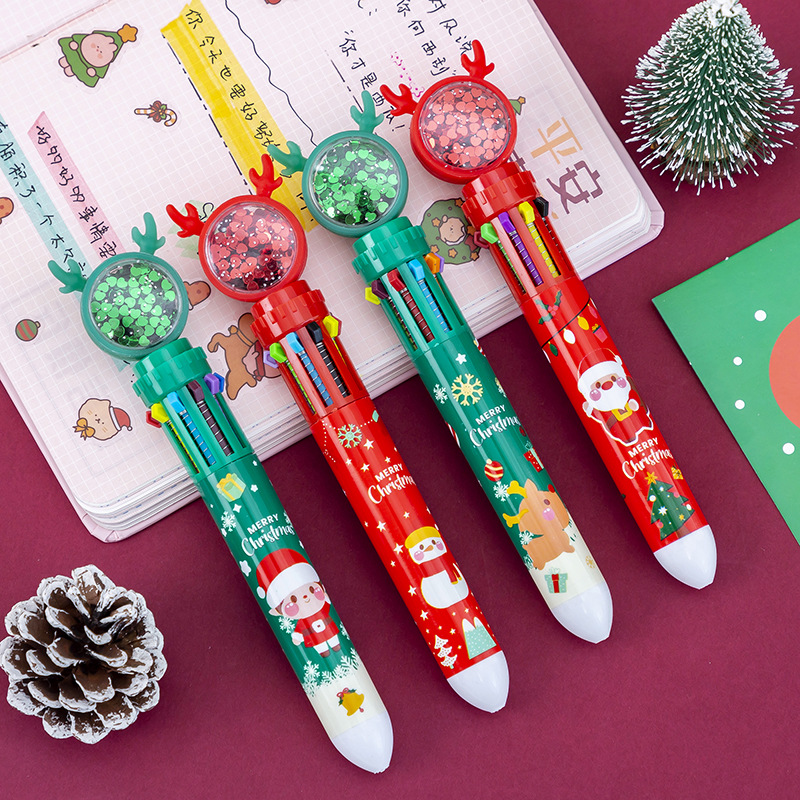 Bút bi bấm học sinh 10 ngòi sừng hươu noel giáng sinh màu xanh, đỏ phong cách hàn quốc đẹp cute dễ thương 0.5mm