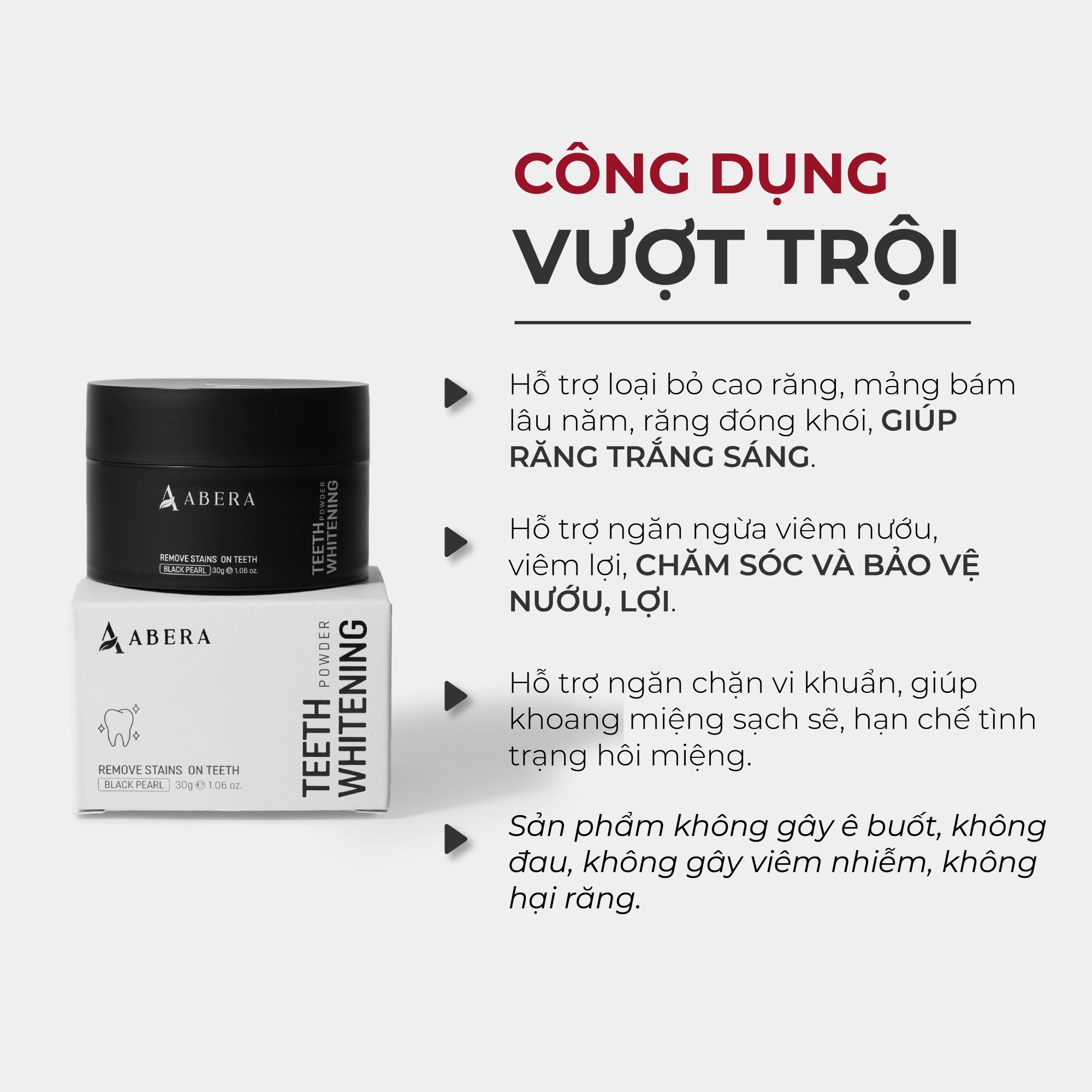 [COMBO 3] Bột Trắng Răng Abera Ngọc Trai Đen - Làm Trắng Răng, Xóa Mọi Vết Ố Vàng, Cao Răng Lâu Năm