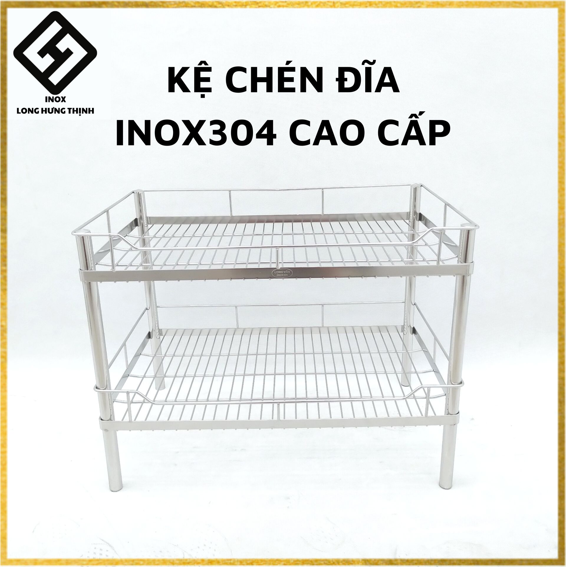 Kệ chén bát 100% INOX 304 cao cấp 2 tầng 38x60x46 cm , dụng cụ nhà bếp tiện lợi, kệ bếp Inox đa năng úp bát phòng bếp
