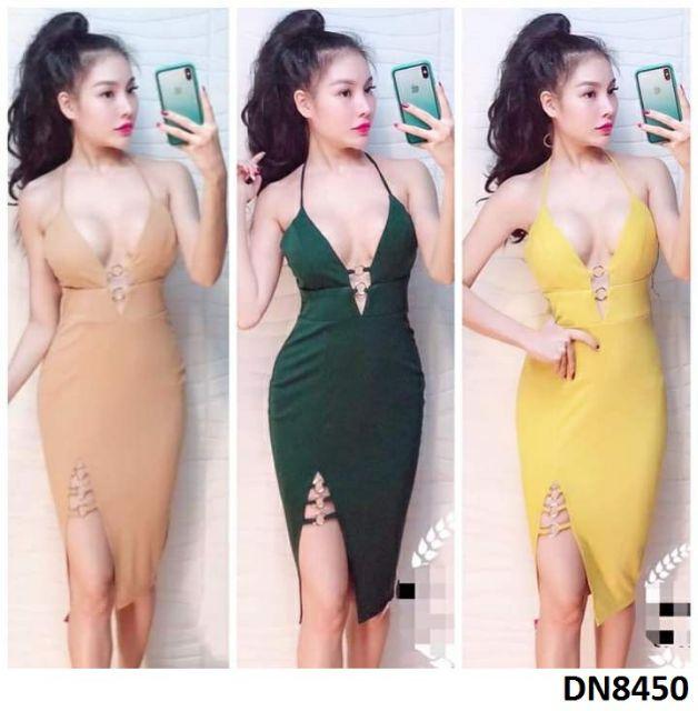 Đầm body hở ngực đính khoen sexy