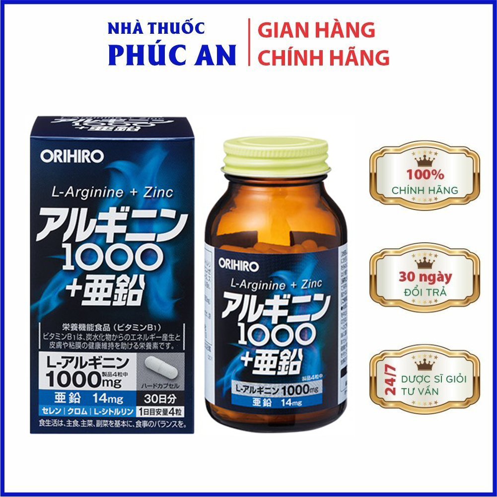 Viên uống tăng cường sinh lý nam L-Arginine 1000mg và Zinc Orihiro Nhật Bản 120 viên