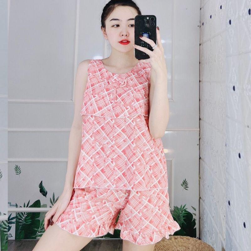 Đồ bộ pijama nữ 100D bộ ngủ mặc nhà 2 dây pyjama lụa tay bèo sexy quần đùi cute dễ thương cao cấp ESHOP PM03
