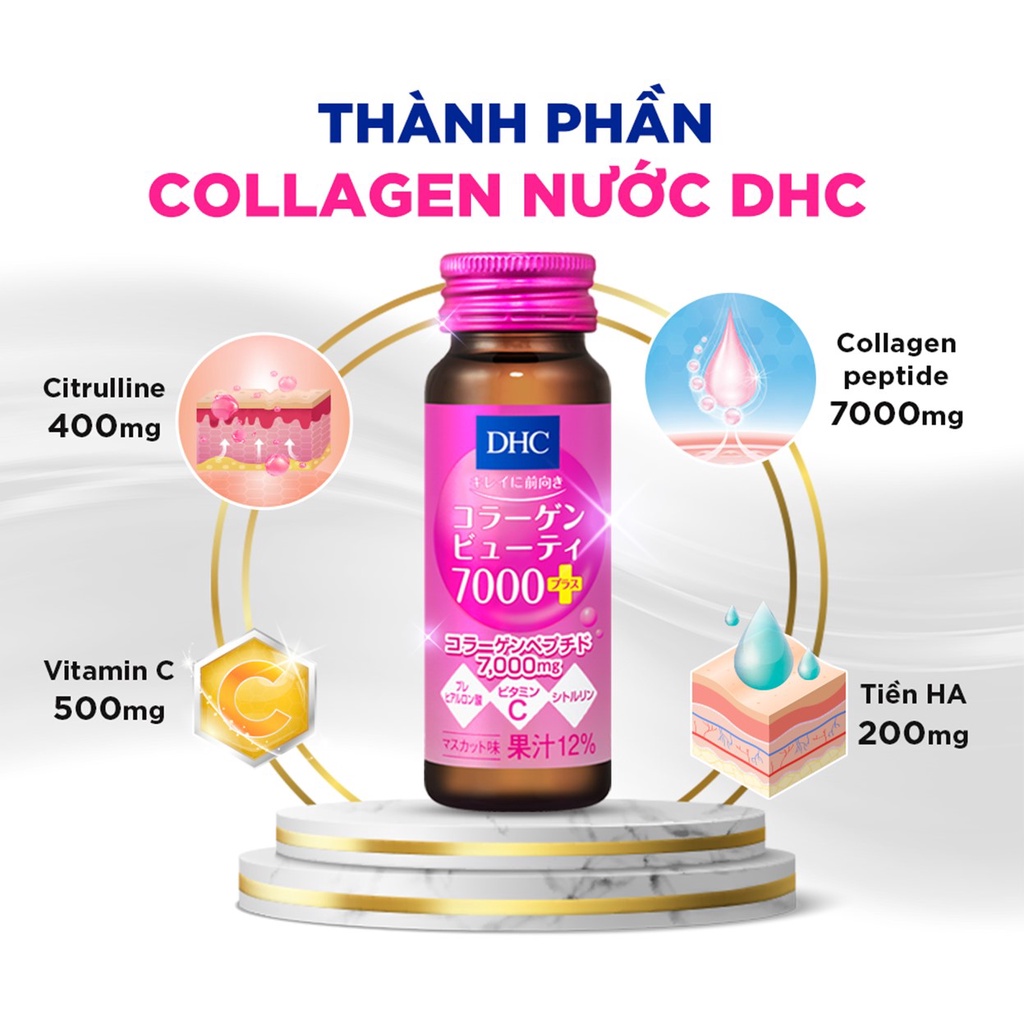Hộp 10 Chai Collagen Nước DHC Dưỡng Ẩm, Chống Lão Hóa Collagen Beauty 7000+