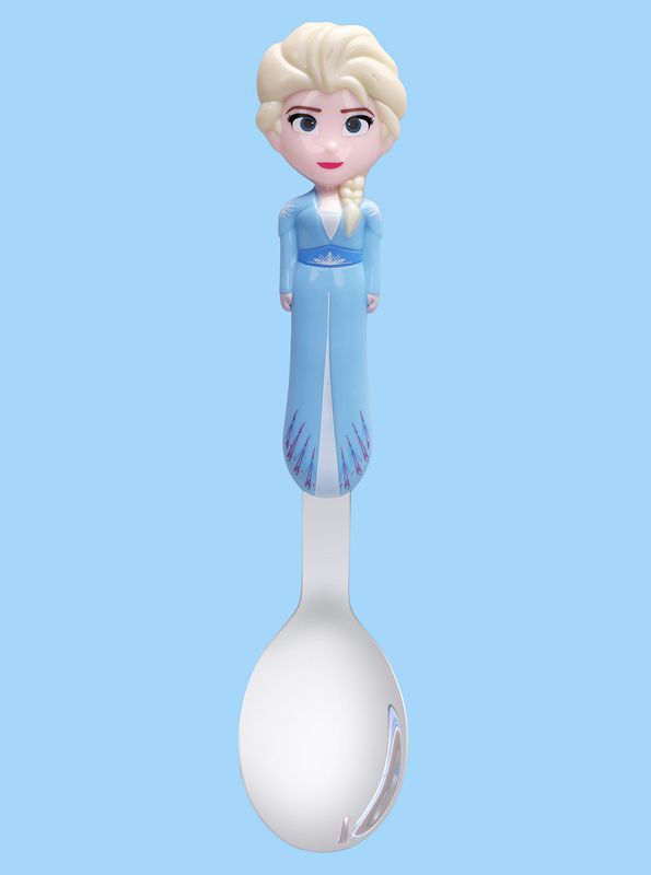 Set 3 món muỗng, đũa tập ăn nổi 3D kèm hộp đựng hình công chúa Elsa Frozen 2 màu xanh dương cho bé gái - 118VNDP2189