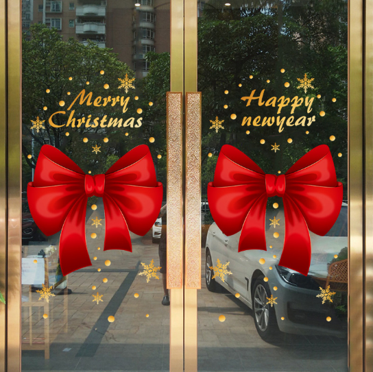 Decal trang trí Noel hít tĩnh điện - Cặp Nơ đỏ rực cực xinh