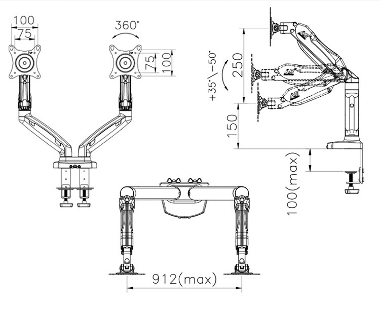 Hình ảnh Giá treo 2 màn hình máy tính nhập khẩu F160 cho 17 - 27inch