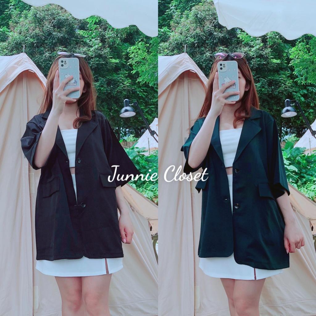 Áo blazer ngắn tay trơn 2 khuy Áo blz CỘC TAY 1 lớp phong cách Hàn Quốc Junnie Closet