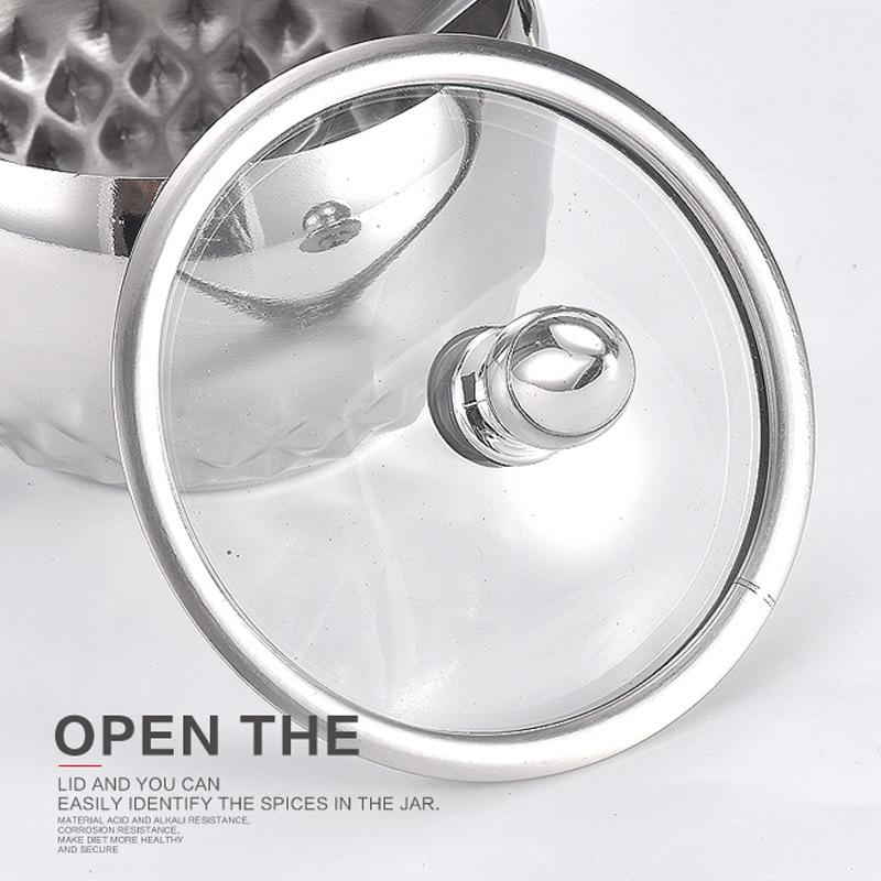 Đồng Hồ Nam Dây Thép Không Gỉ Gia Vị Bình Châu Âu Gia Vị Hộp Thìa Nắp Kính Gia Vị Bộ Bình Vật Dụng Nhà Bếp