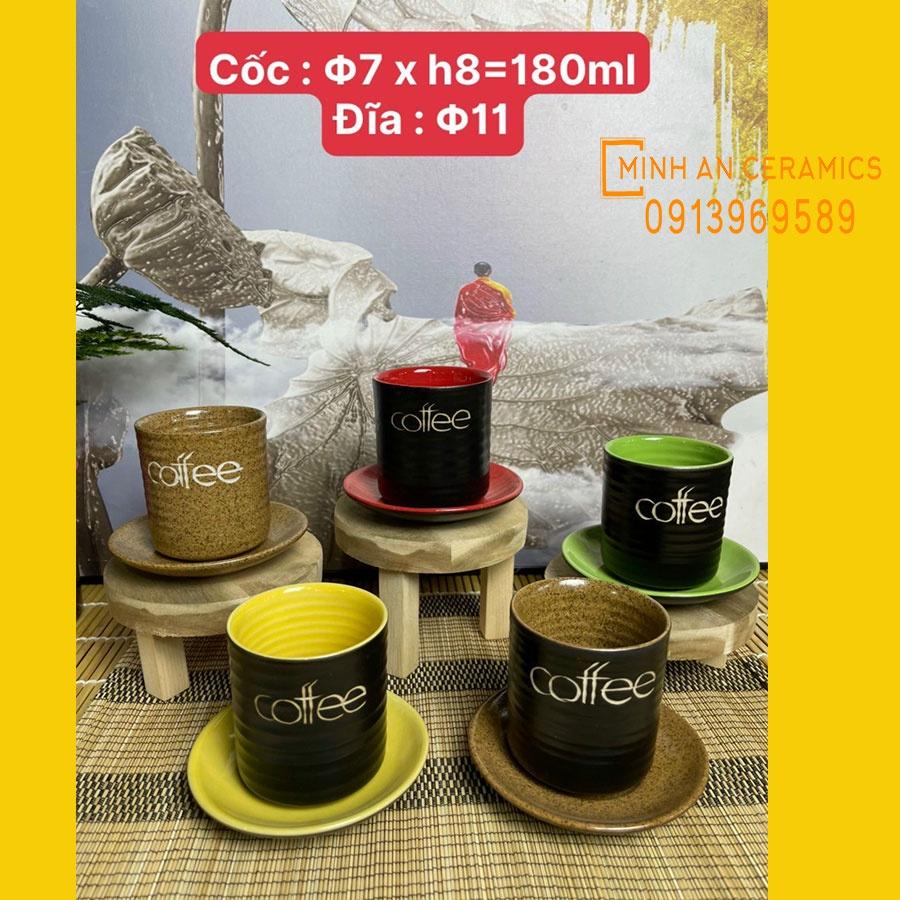 Cốc cafe kèm phin pha cafe,chân bếp cồn nến gốm sứ Minh An Bát tràng