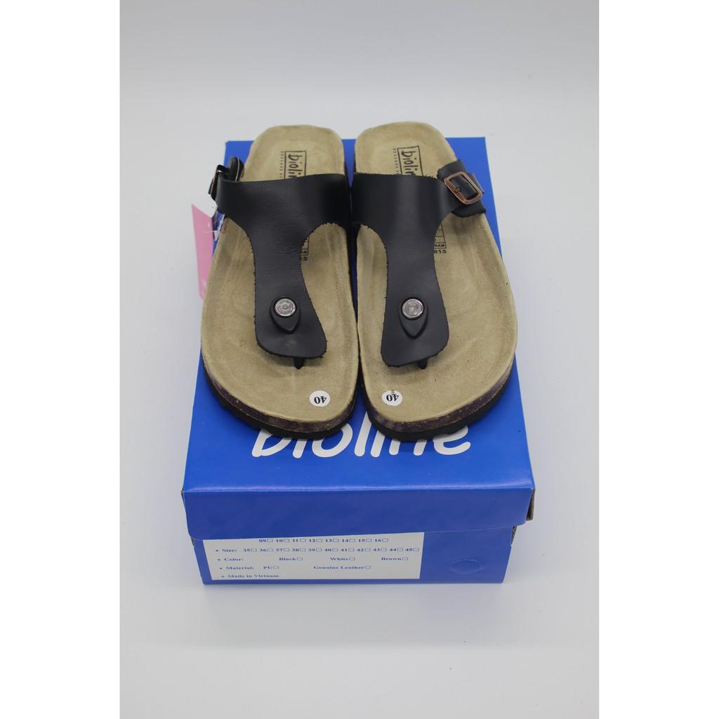 Dép birken xỏ ngón Bioline đế bệt da bò thật unisex mã BO7 - Bioline Official