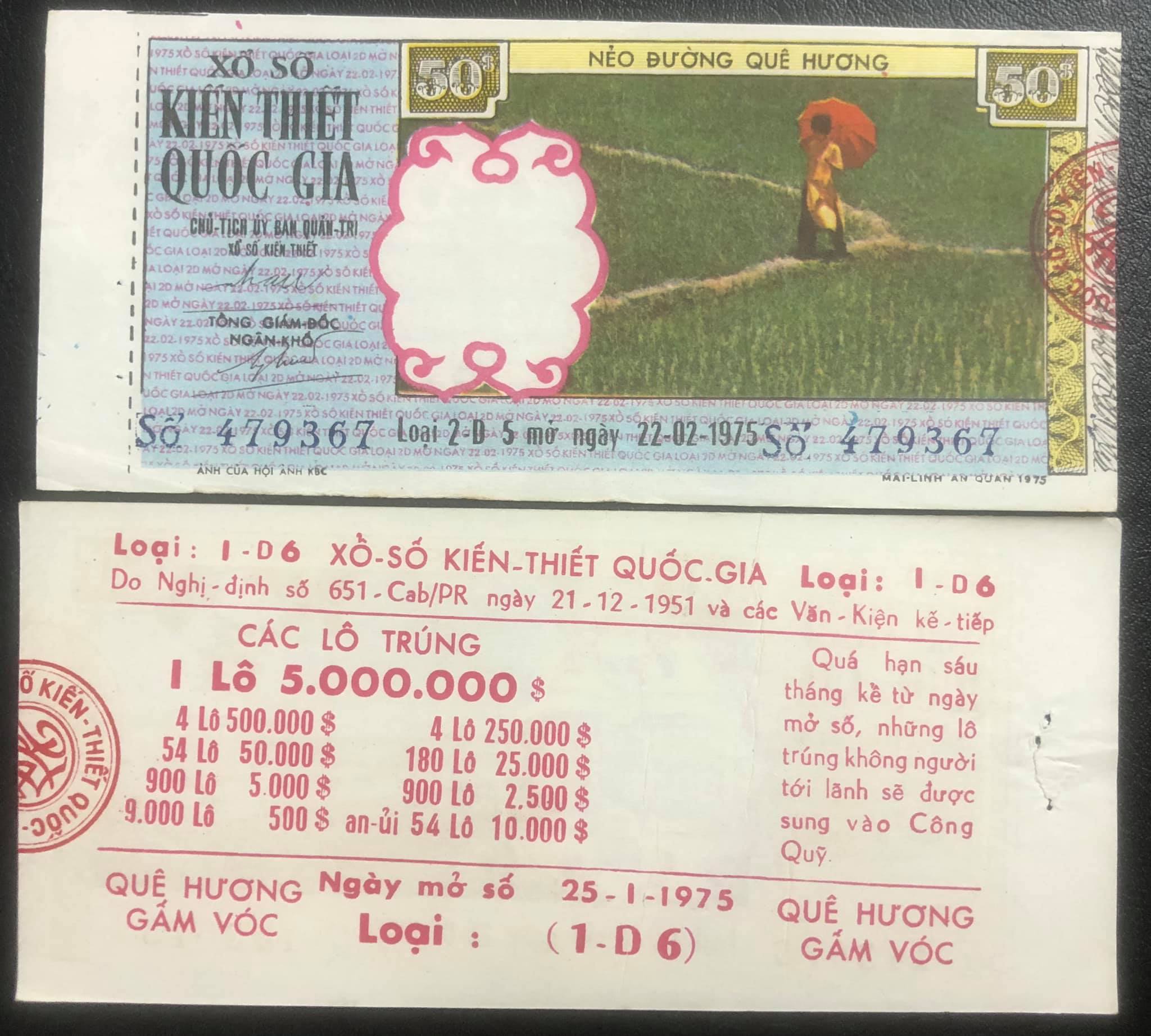 Vé số Việt Nam sưu tầm năm 1975