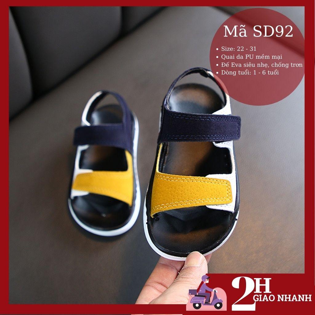 Dép sandal bé trai quai hậu da mềm 2 màu vàng đỏ chống trơn trượt cho bé 1 - 6 tuổi đi học đi biển SD92