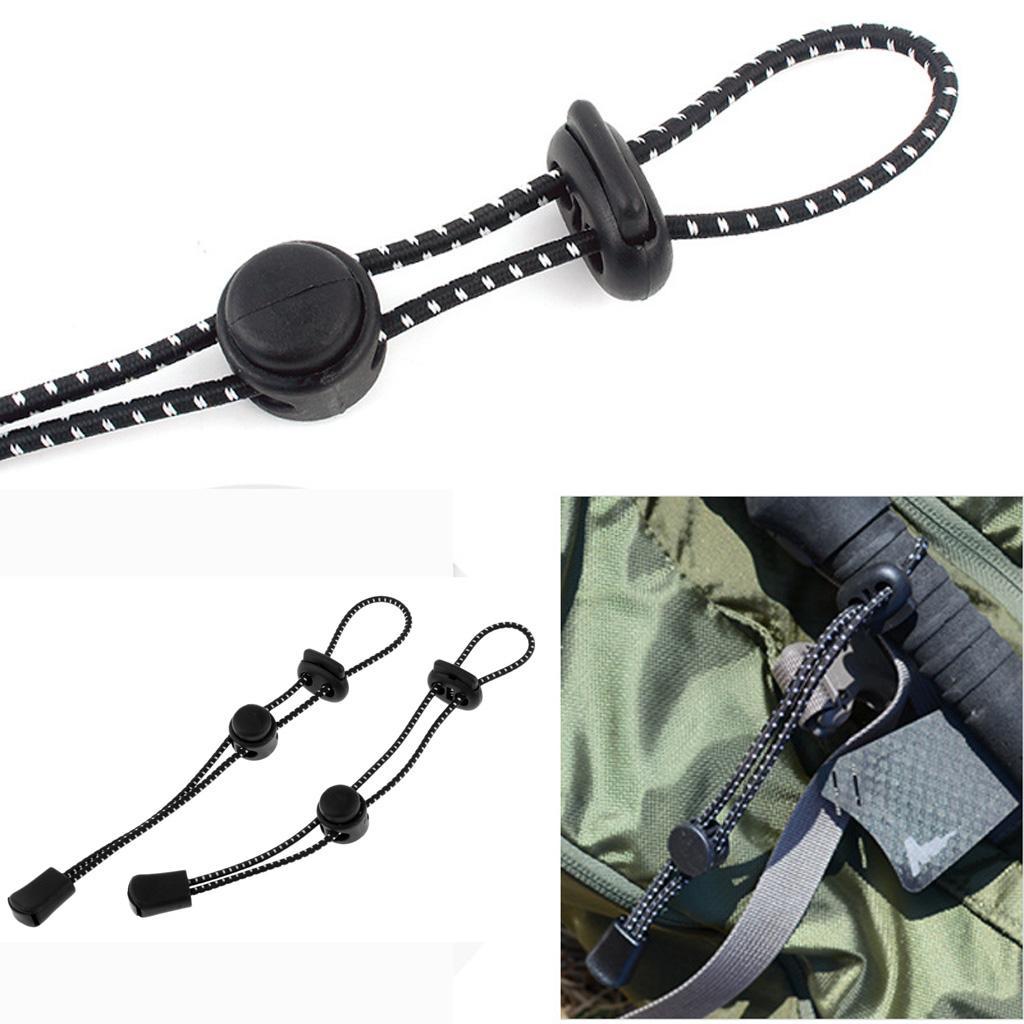 2Pcs Backpack Hiking Stick Holder Walking Pole Fixing Buckle Elastic Rope & 2x Climbing Carabiner Hook
