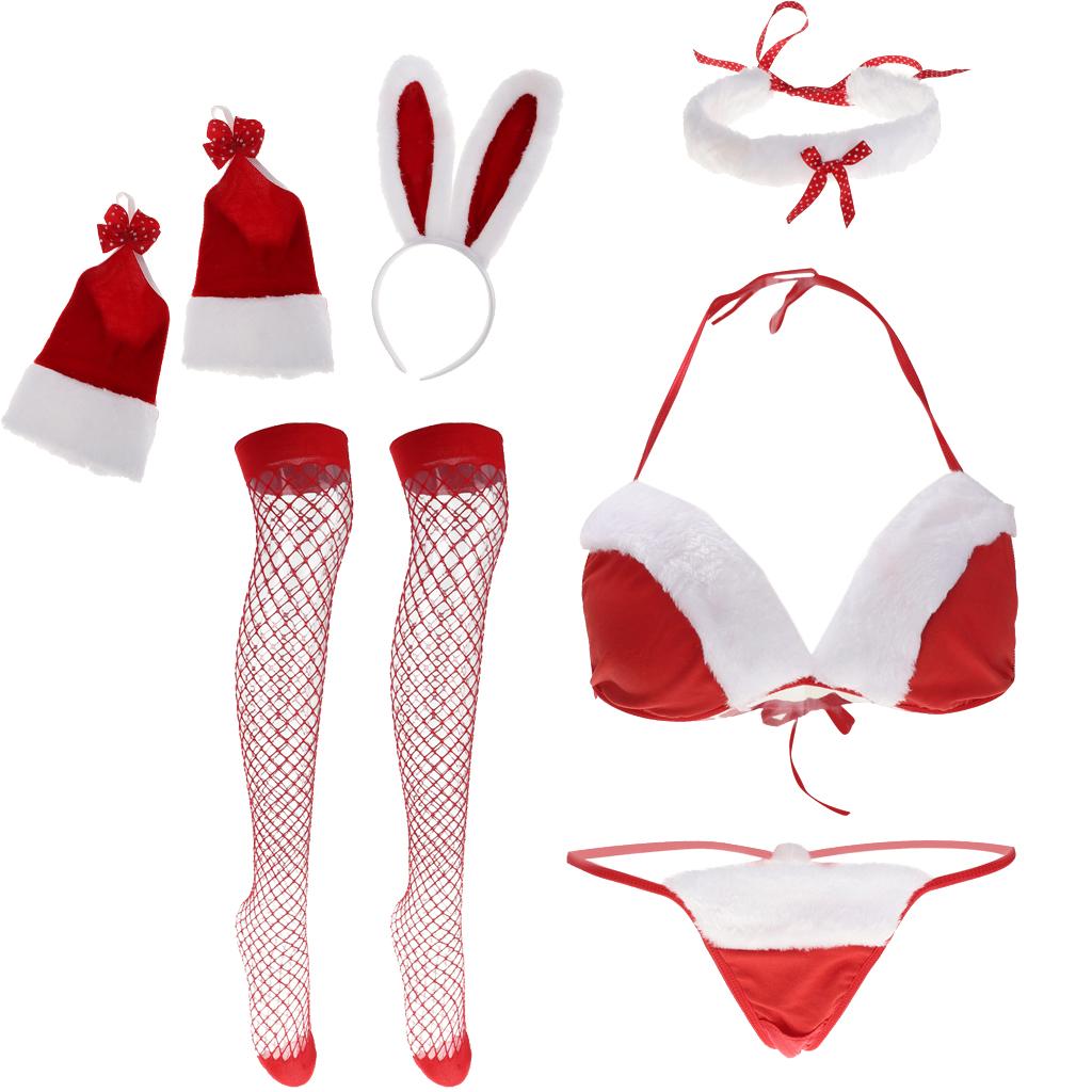 Womens Bunny Lingerie Christmas Santa Cospaly Babydoll Underwear Sleepwear