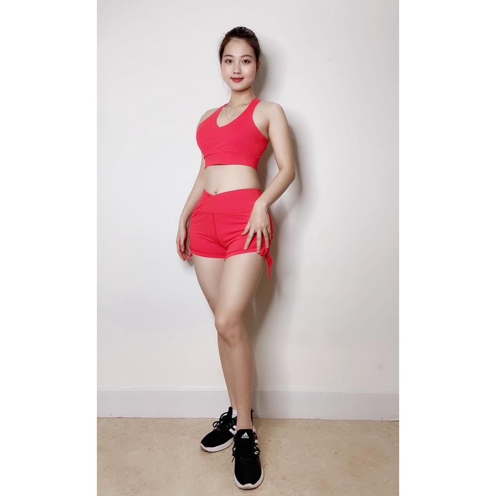 Đồ Tập GYM, Yoga Nữ, Bộ Áo Thể Thao Quần Đùi Áo Cổ Tim Cao Cấp ODERI MS07