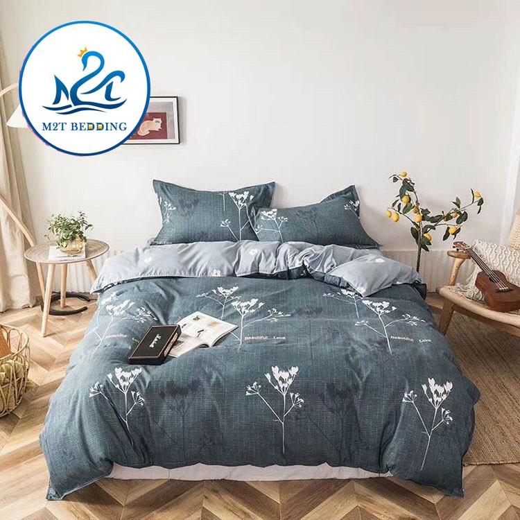 Bộ chăn ga gối Cotton poly M2T bedding Hoa cỏ may, vỏ chăn mền, drap giường và 2 vỏ gối