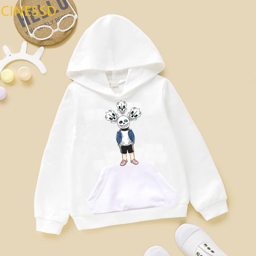 Áo Hoodie Sans màu trắng chất nỉ bông cực hot cho bé trai bé gái