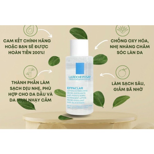 [Mini 15ml] Nước Cân Bằng Se Khít Lỗ Chân Lông, Làm Sạch Sâu Cho Da Nhờn Mụn Effaclar