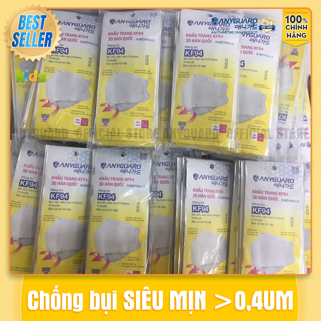 ComBo 10 Chiếc Khẩu Trang Trẻ Em KF94 - Form 3D Cao Cấp Chống Bụi Siêu Mịn 0.4um Anyguard Hàn Quốc Chính Hãng - 4 Lớp - 베이비 마스크 - Face Mask For Kids-ISO 9001:2015, ISO 13485:2016, QCVN 01:2017/BTC