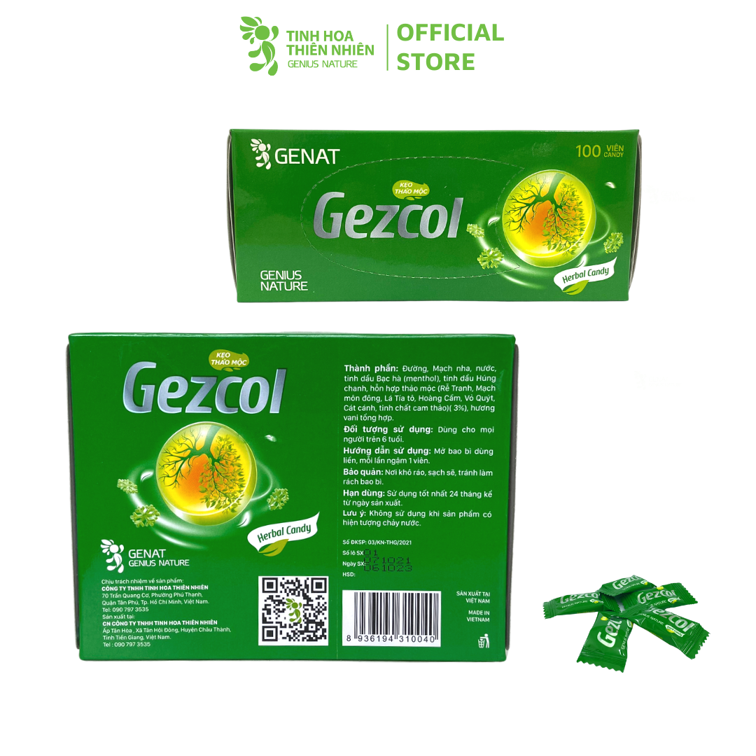 Kẹo thảo mộc Gezcol (Hộp 100 viên) - Genat - Giao 2H HCM