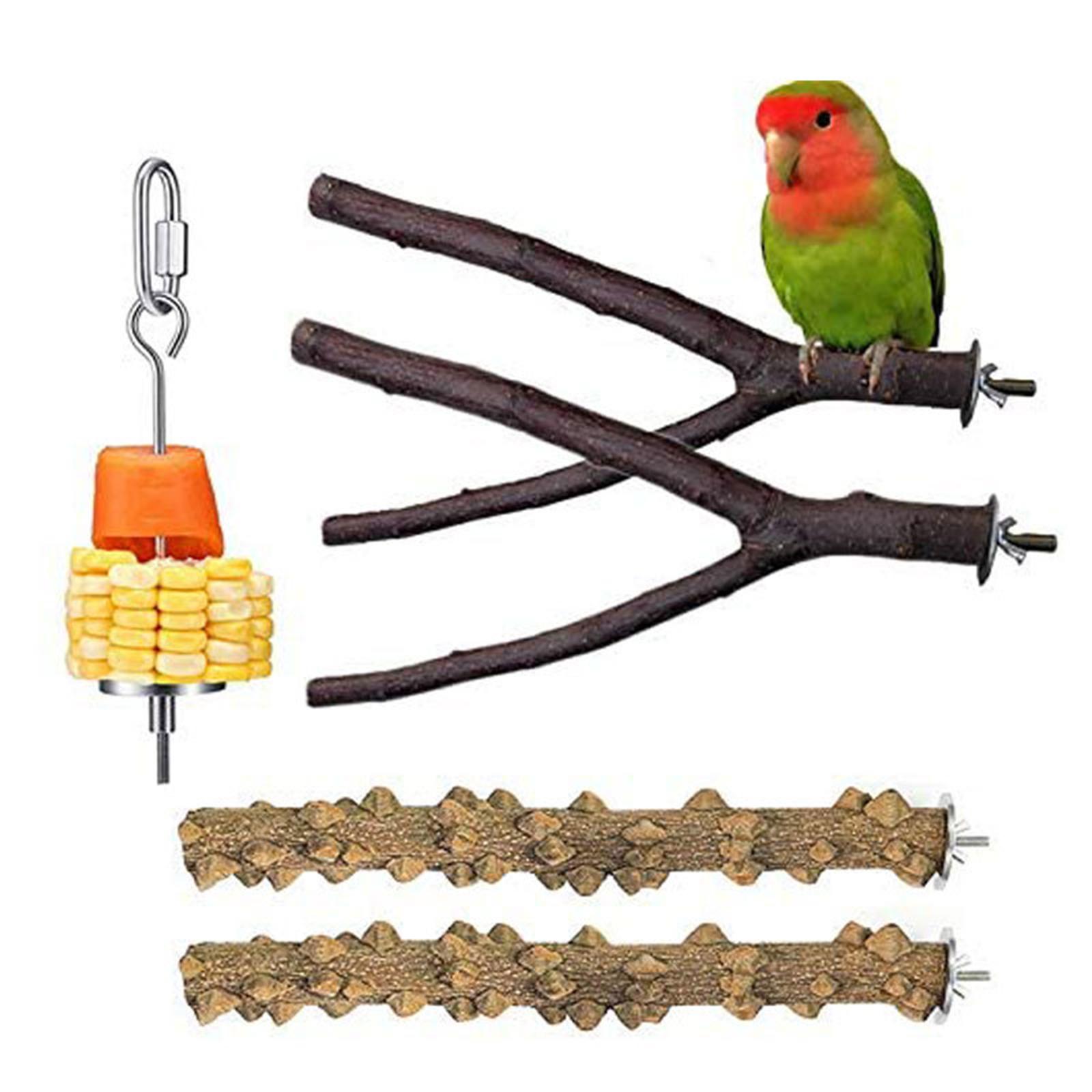4 Pack Wooden Hanging Parrot Bird Stand Tree Branch Toys Perch Standing