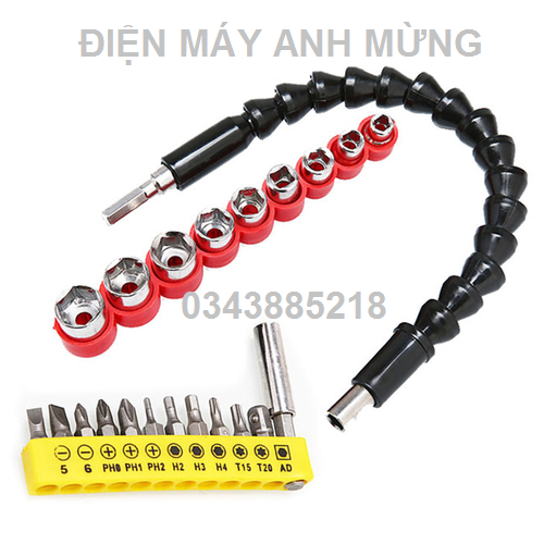 Bộ phụ kiện máy khoan 22 chi tiết -siết bulong-đầu vít-dây nối dài chuyển hướng