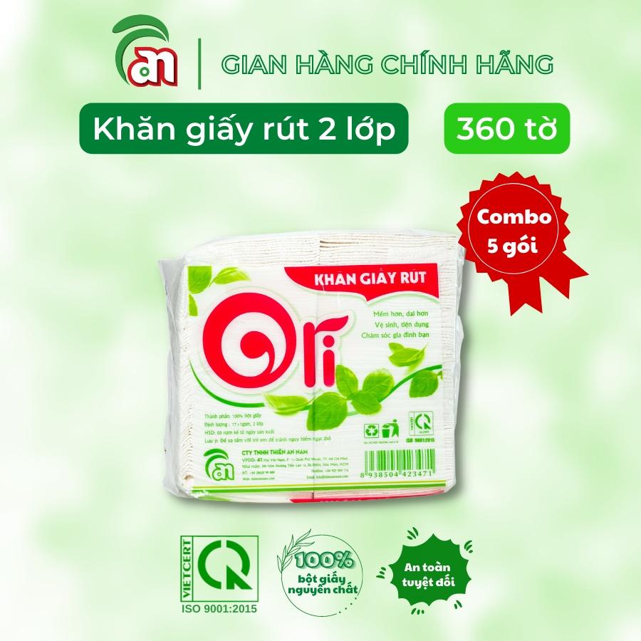 Combo 5 gói Khăn giấy rút ORI 2 lớp gói 360 tờ, khăn giấy khô dai Thiên An Nam paper