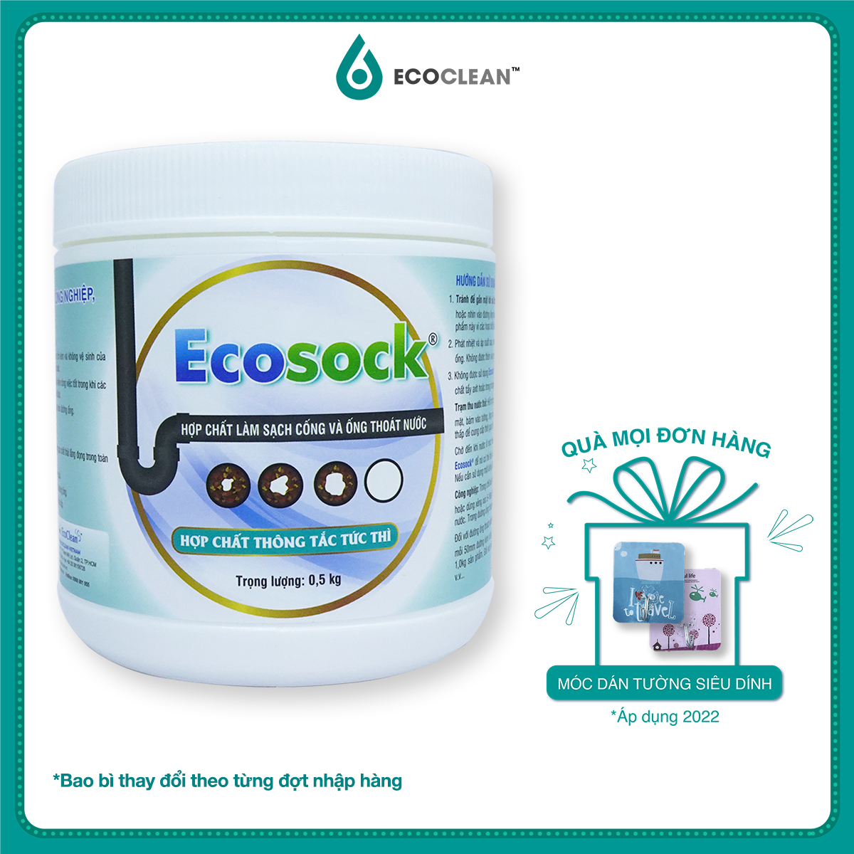 Bột Thông Tắc Cống, Đường Ống - EcoSock Hộp 0.5Kg - Hàng Chính Hãng Từ Mỹ