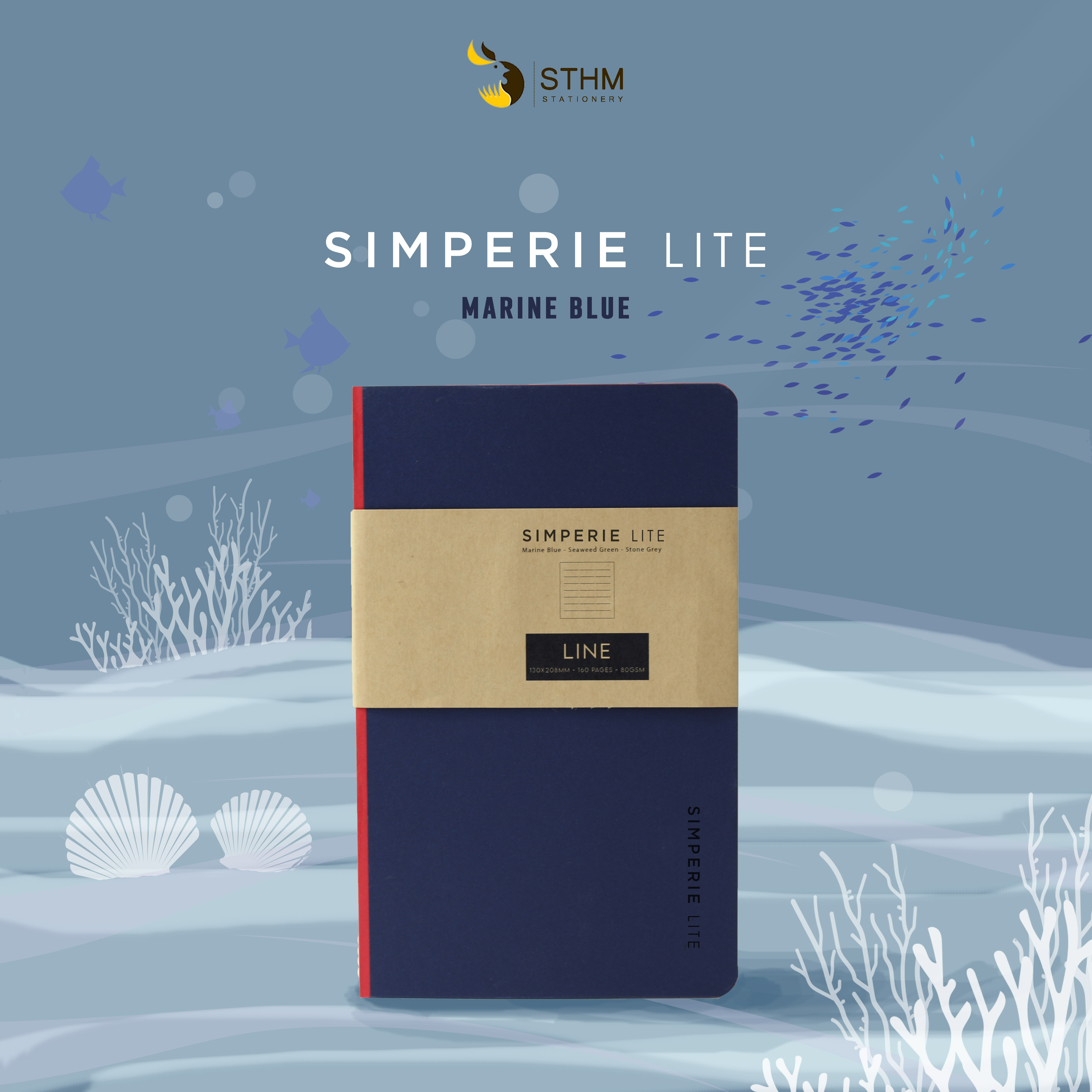 SIMPERIE LITE - Marine Blue - Sổ tay mở flat 180 độ - Ruột kem 80gsm có chấm chia cột - STHM stationery