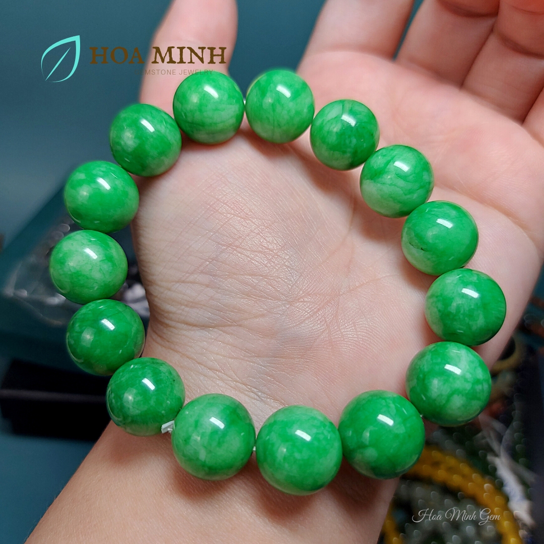 Vòng tay đá Cẩm Thạch Lý Táo size 14 li vòng tay phong thủy không kén mệnh