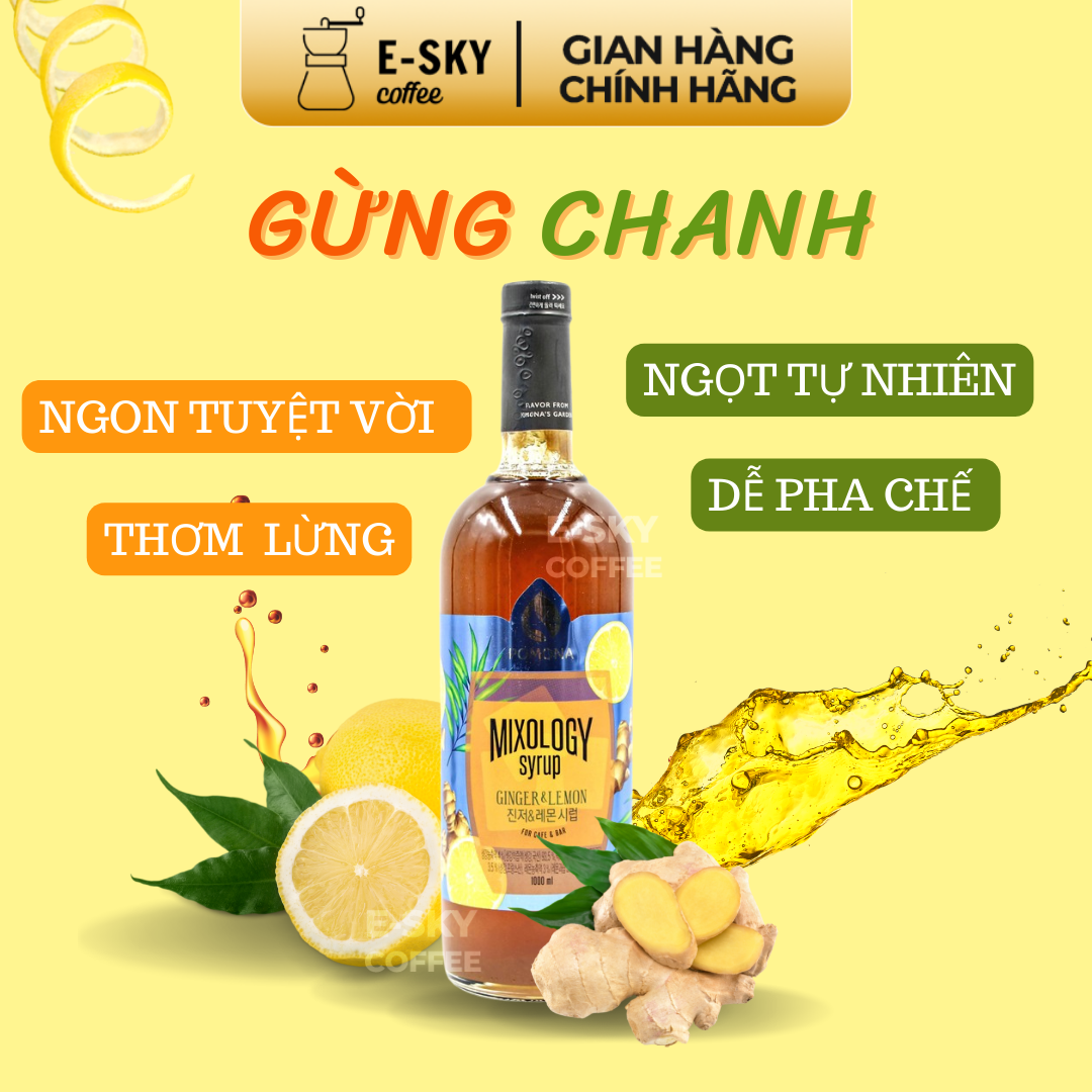 Siro Gừng Chanh Pomona Ginger Lemon Syrup Nguyên Liệu Pha Chế Hàn Quốc Chai Thủy Tinh 1 Lít