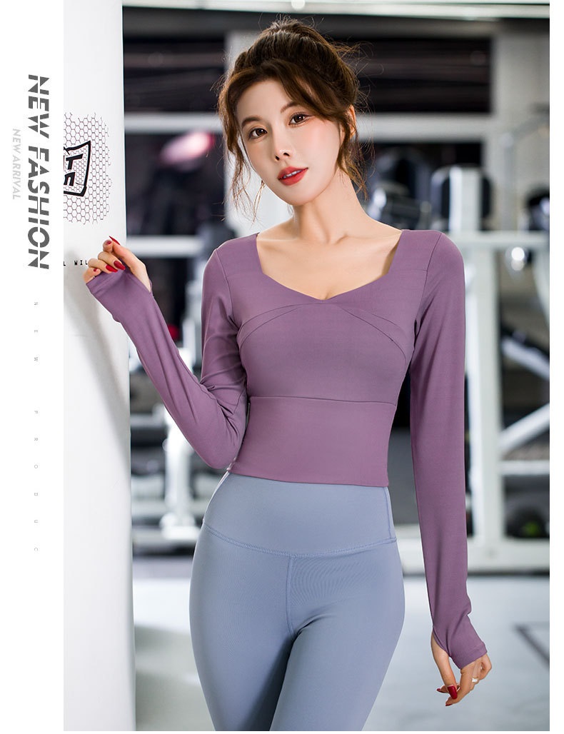 Bộ đồ tập Gym Yoga nữ 2 món, áo croptop dài tay CÓ MÚT ĐỆM và quần legging nâng mông GYM FASHION