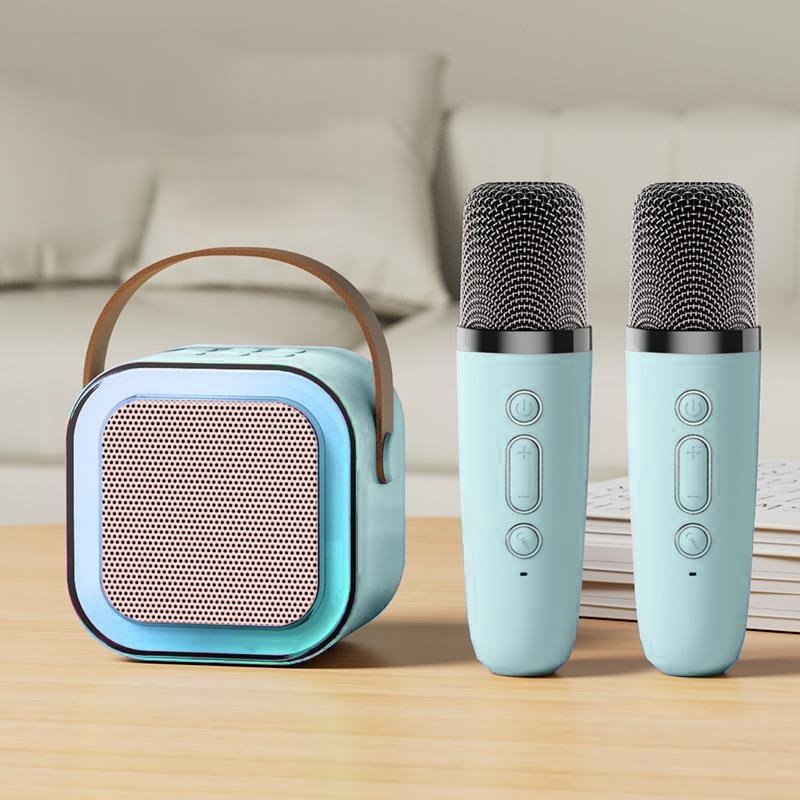 Loa Karaoke Bluetooth Mini K12 Có Đèn Led Kèm 2 Mic Không Dây Hát Hay