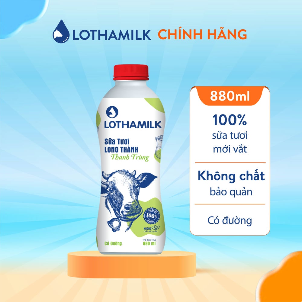 Sữa tươi thanh trùng Lothamilk chai 880ml