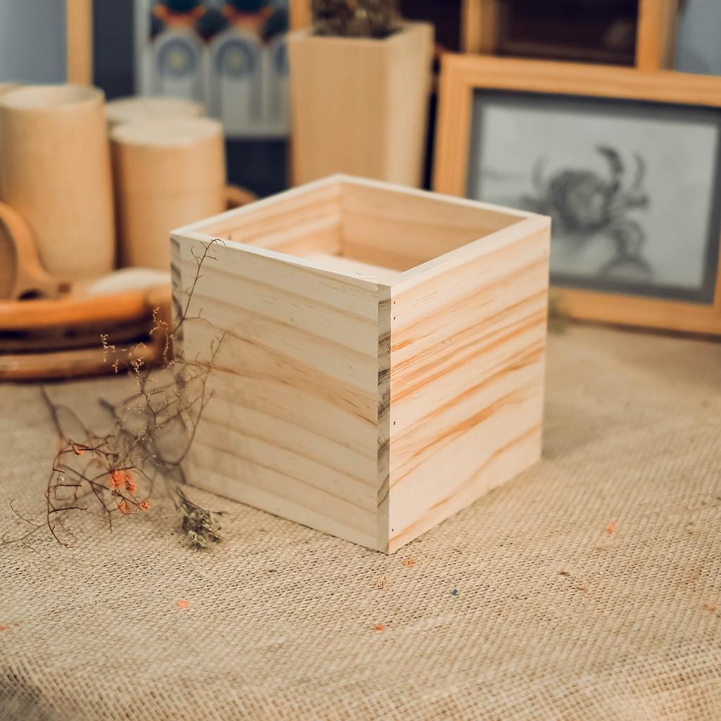 Chậu gỗ cắm hoa - Bình gỗ vuông phụ kiện trang trí - wooden pots