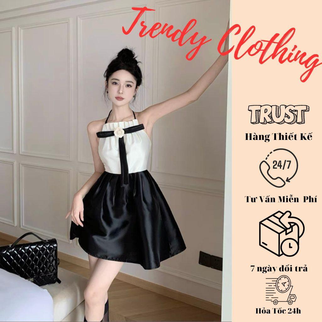 Đầm dự tiệc,Đầm TAFTA KIM TUYẾN CỔ YẾM NƠ PHỐI TÙNG PHI ĐEN Trendy Clothing