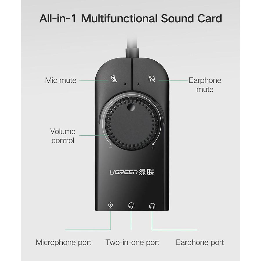 Cáp USB Sound Ugreen 40964 chuẩn 3.5mm có Volume control chính hãng - Hàng Chính Hãng