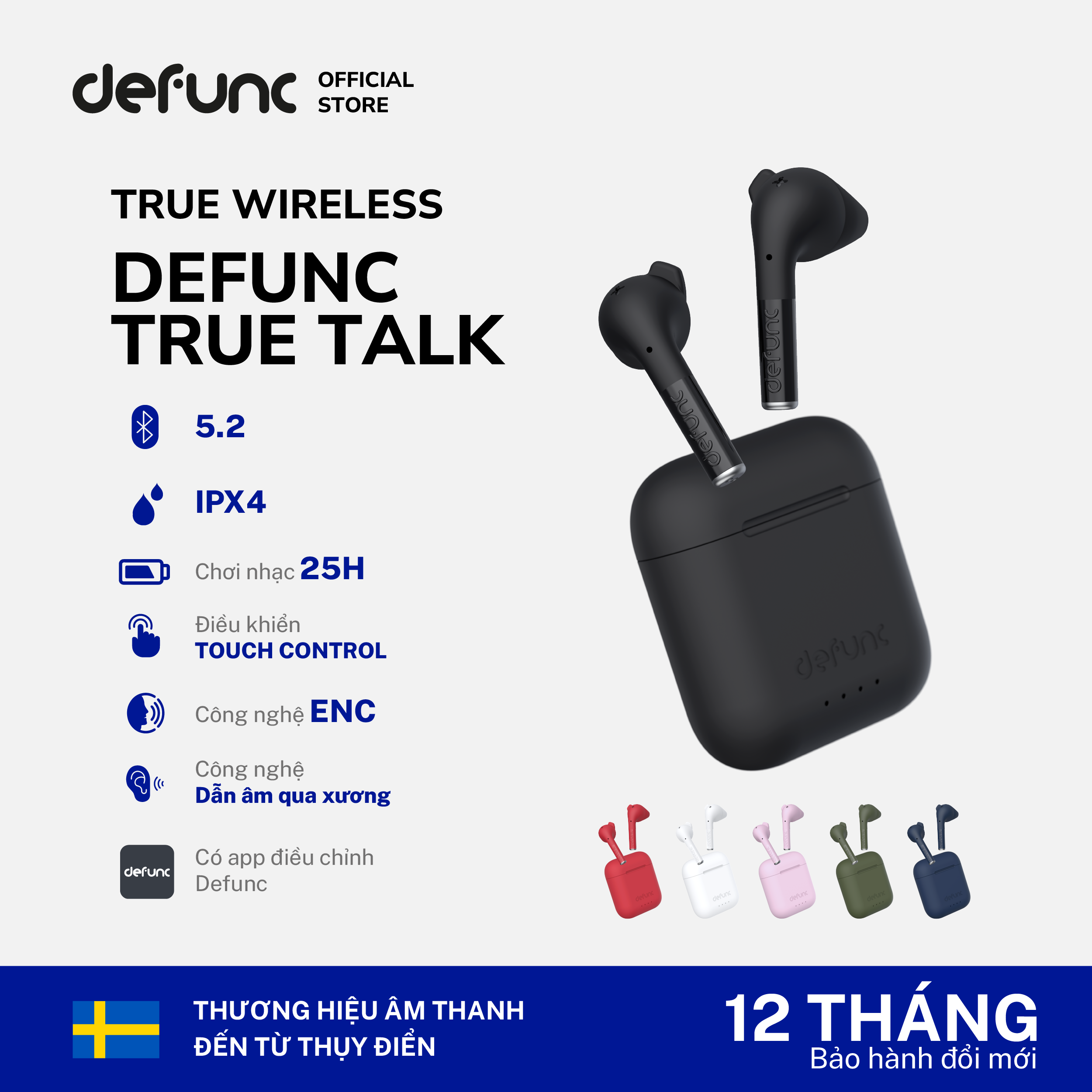 Tai nghe TRUE LITE TWS Earbuds Defunc - Hàng chính hãng -Bảo hành chính hãng 1 năm
