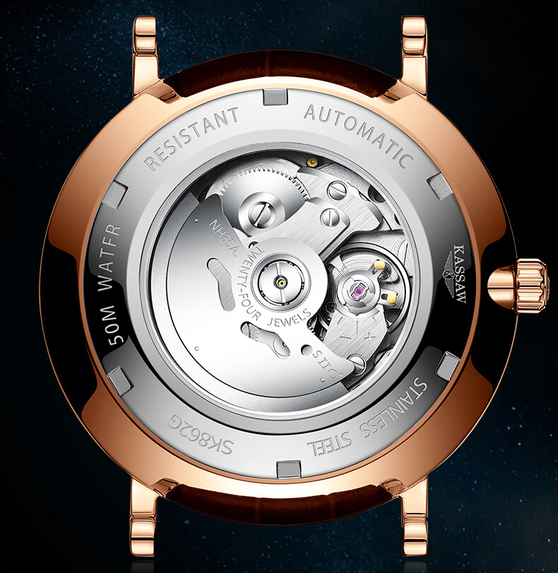 Đồng hồ nam chính hãng KASSAW K862-1 chống nước,chống xước,kính sapphire ,mặt đen dây da thép không gỉ 316L ,hàng mới 100% ,Đồng hồ cơ ,Thiết kế đơn giản và sang trọng