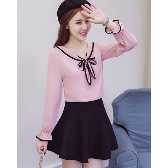 Áo Kiểu Nơ Tay Loe Phối Viền Daisy