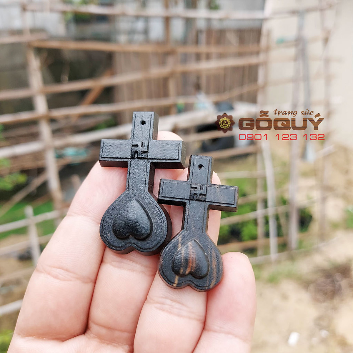 Thánh hiệu thiên tâm đạo gỗ mun tặng kèm dây vải