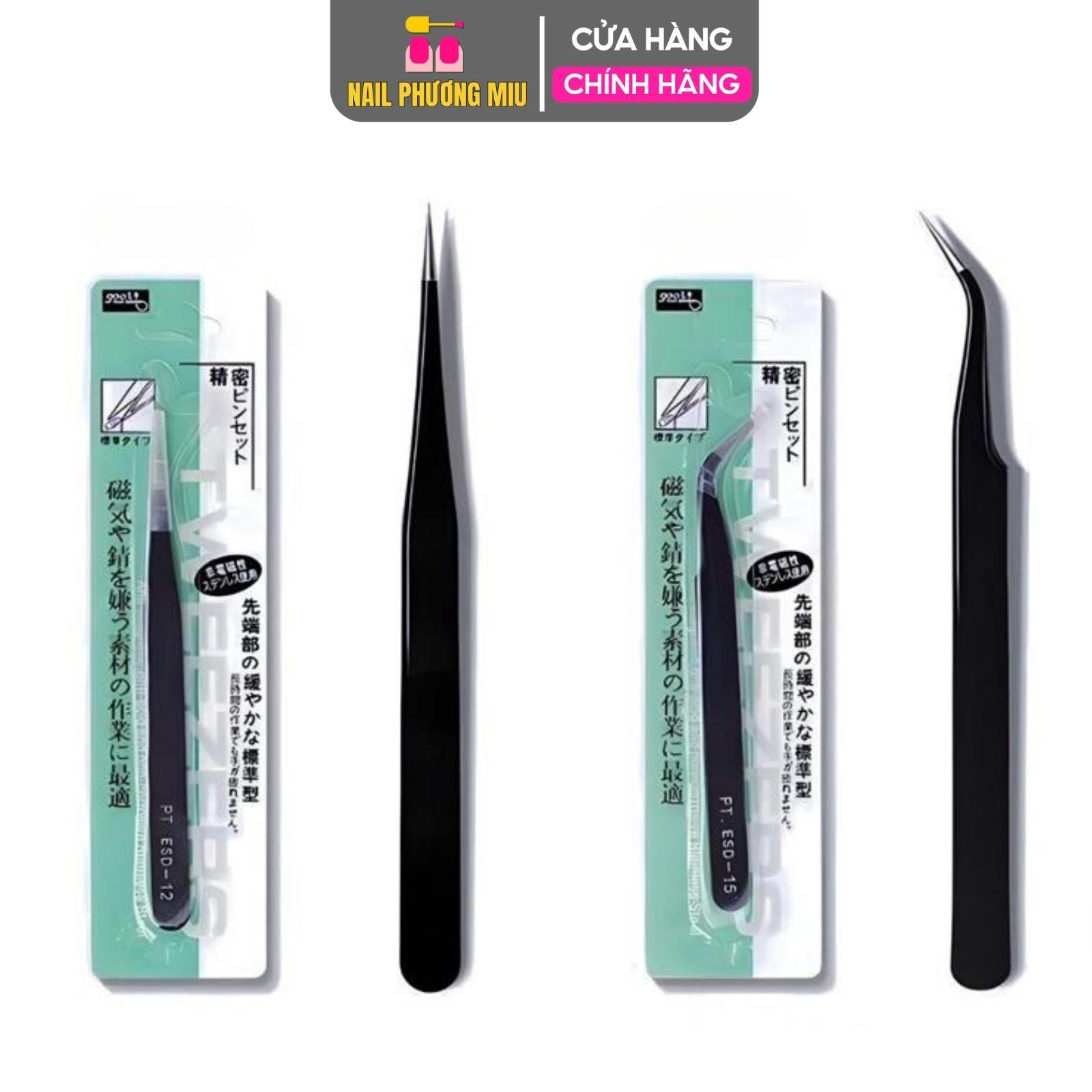 Nhíp Gắp Charm Đá Đầu Nhọn Cao Cấp 140mm Bằng Thép Không Gỉ Màu Đen Làm Nail Chuyên Nghiệp Nữ Women