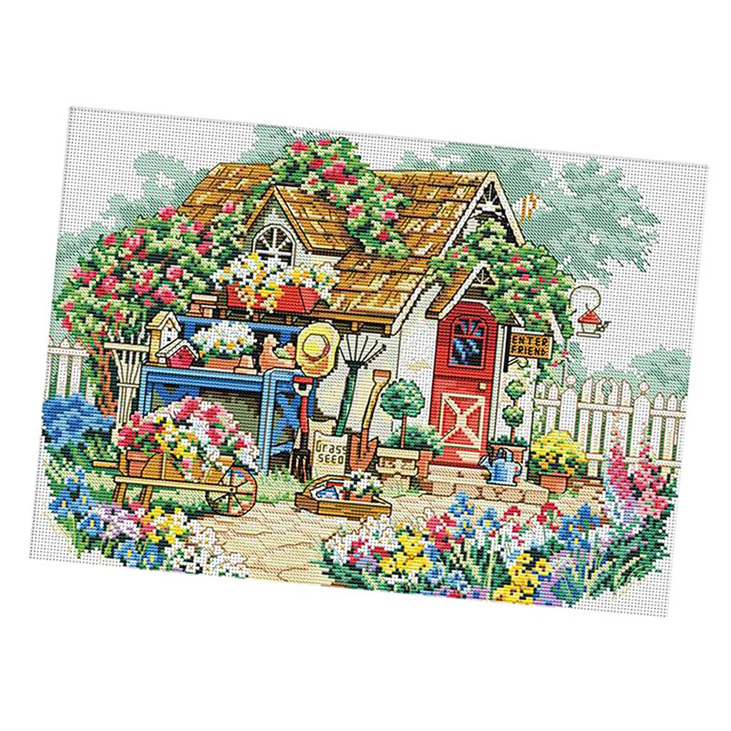 1 Set DIY Stamped Cross Stitch Kits with Cottage Pattern Crafts