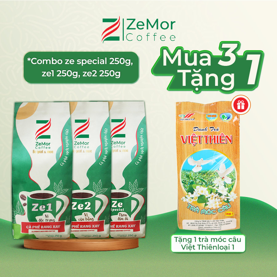 MUA 3 TẶNG 1 - Combo dùng thử 3 gói cà phê rang xay cao cấp ZeMor Coffee Hữu cơ Không đường Tự nhiên Coffee nhận quà tặng hấp dẫn
