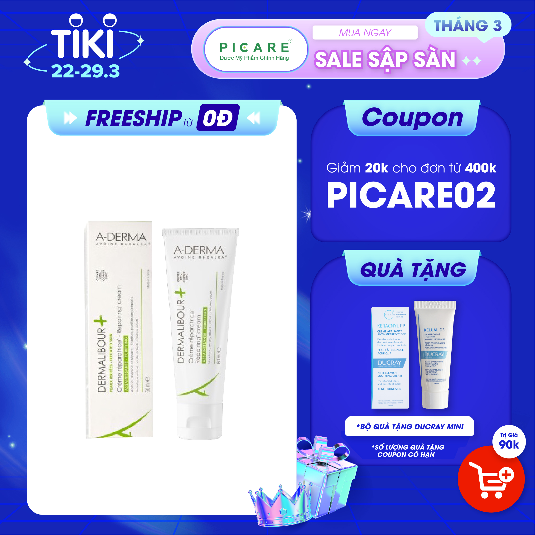 Kem Làm Dịu Da Và Kháng Khuẩn A-Derma Cho Da Nhạy Cảm, Dễ Kích Ứng, Ngứa, Tróc Vảy, Hăm Tã Dermalibour Cream (50ml)