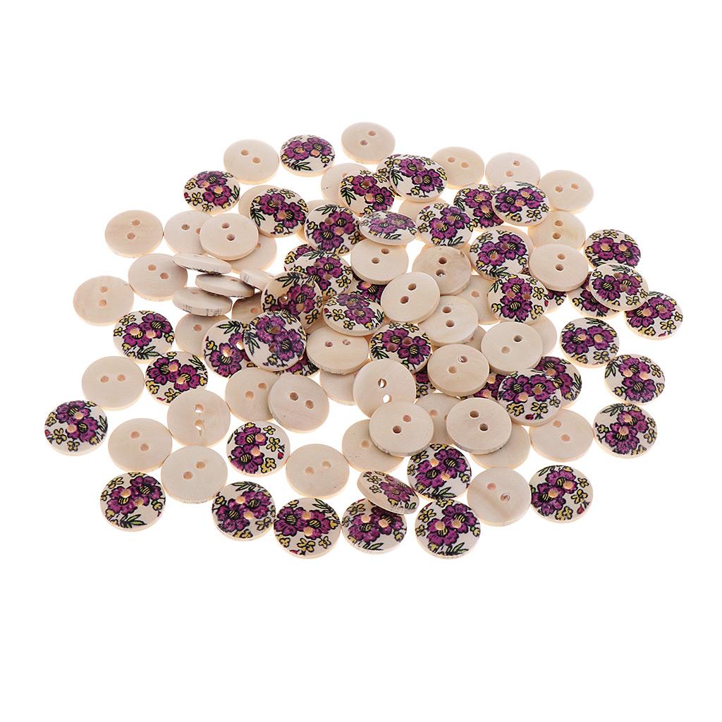 100 Cái In Hoa Gỗ May Hàng Nút Gài Cho Quần Áo Trang Trí 2 Lỗ 1.5 Cm