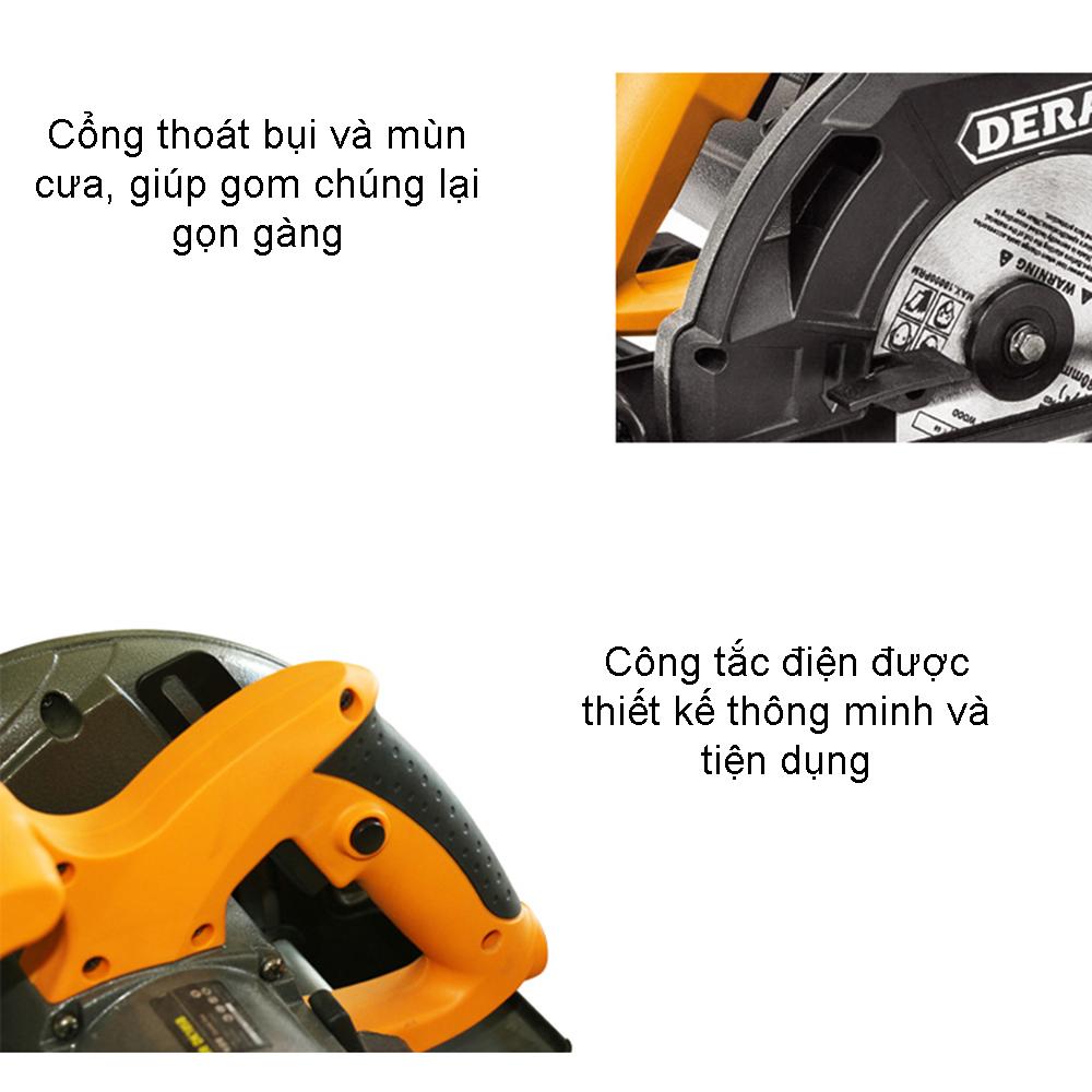 Máy Cưa Gỗ Cầm Tay Dera 235A Đường Kính Lưỡi Cưa Đĩa 235mm, Có Chỉnh Góc, Ốp Bảo Vệ, Công Suất 1400W - Hàng Chính Hãng